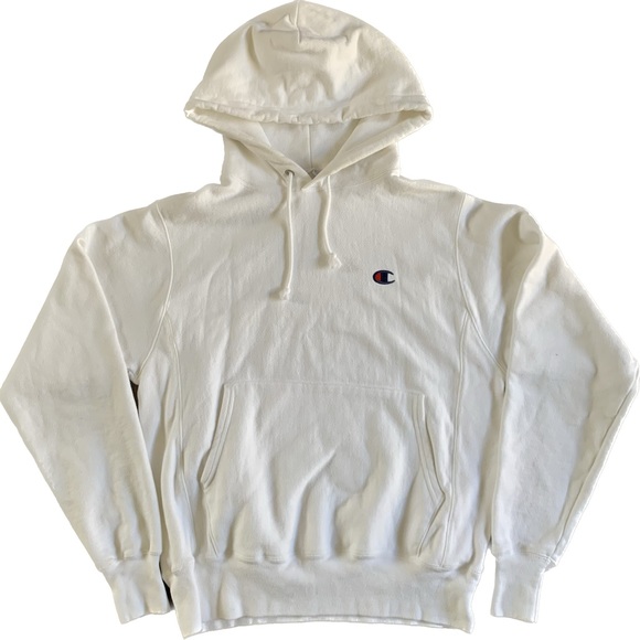 Vintage Champion White Cotton Hoodie Pullover Sweater